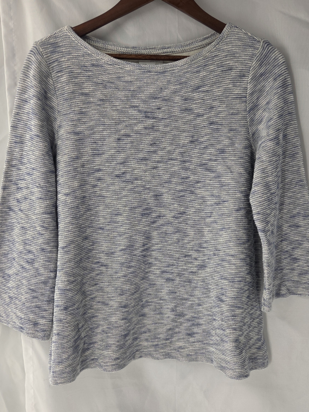 J Jill Pure Jill 100% Cotton Marled Knit Sweater Blue Grey Boatneck Top Size S